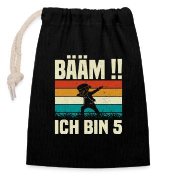 BÄÄM ich bin 5 Geburtstag - Verschließbarer Geschenkbeutel aus Baumwolle (14x20cm) - Schwarz - Vorne