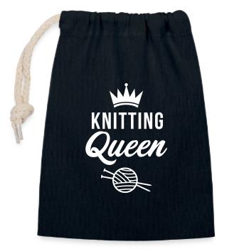 Knitting Queen - Closable cotton gift bag (14x20cm) - navy - Front