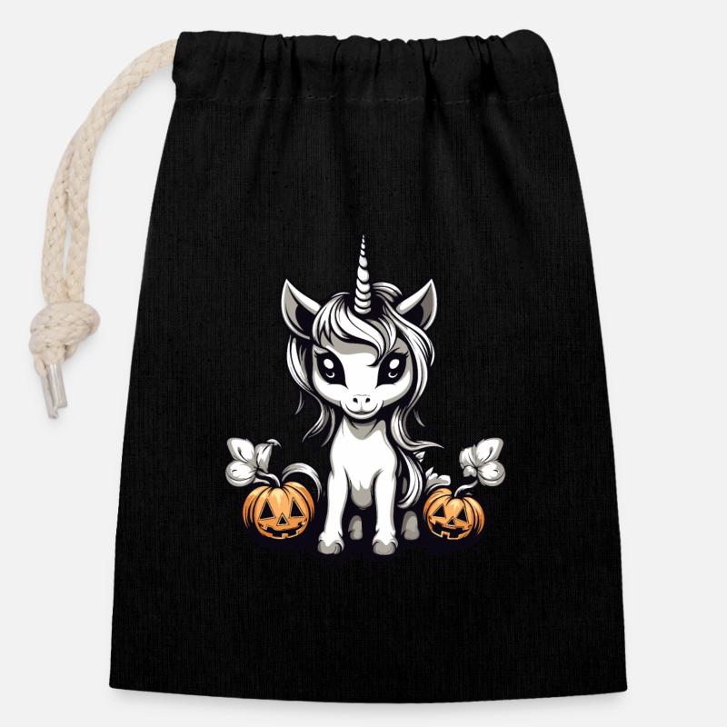 Halloween Einhorn Design - Verschließbarer Geschenkbeutel aus Baumwolle (14x20cm) - Schwarz