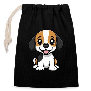 Beagle Chien Mignon - Sac cadeau en coton avec cordon (14 x 20 cm) - noir - Devant