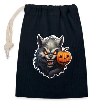 Loup d’Halloween - Sac cadeau en coton avec cordon (14 x 20 cm) - bleu marine - Devant