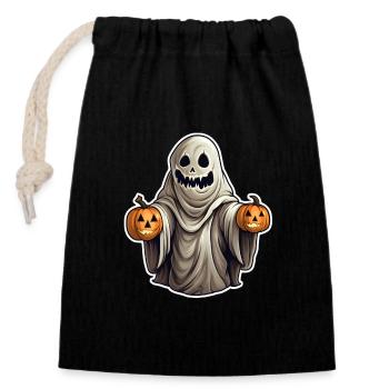 Halloween Gespenst - Verschließbarer Geschenkbeutel aus Baumwolle (14x20cm) - Schwarz - Vorne