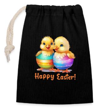 Joyeuses Pâques, Oeuf De Pâques, Poussin, Pâques, Drôle, Mignon - Sac cadeau en coton avec cordon (14 x 20 cm) - noir - Devant