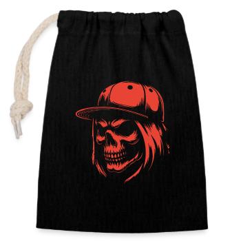 Crâne cool avec cheveux longs et casquette de baseball - Sac cadeau en coton avec cordon (14 x 20 cm) - noir - Devant