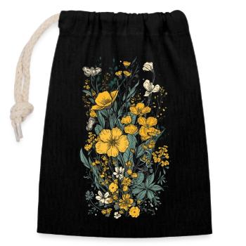 Wunderschönes Boho Blumen Herbarium Bouquet gelb - Verschließbarer Geschenkbeutel aus Baumwolle (14x20cm) - Schwarz - Vorne