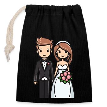 Bride Groom Newlyweds Wedding - Closable cotton gift bag (14x20cm) - black - Front