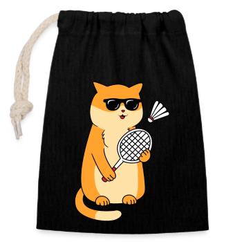 Badminton - Closable cotton gift bag (14x20cm) - black - Front