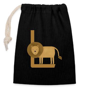 L - LEO - ABC, Alphabet, Letter, Animal, Name - Closable cotton gift bag (14x20cm) - black - Front