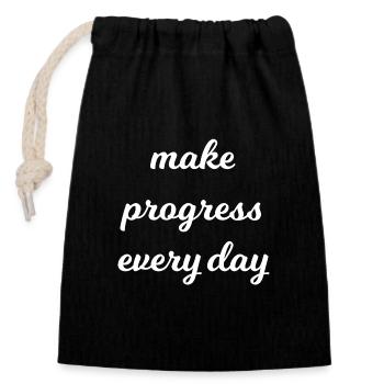 Make progress every day - Closable cotton gift bag (14x20cm) - black - Front
