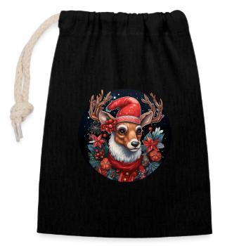 Weihnachtshirsch - Verschließbarer Geschenkbeutel aus Baumwolle (14x20cm) - Schwarz - Vorne