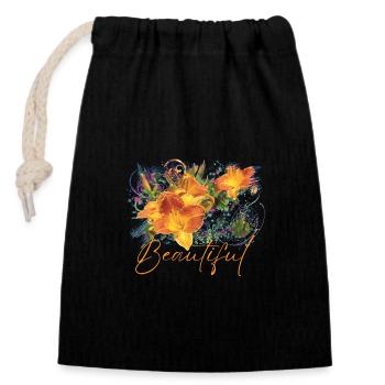 Fleurs Beautiful Kali - Sac cadeau en coton avec cordon (14 x 20 cm) - noir - Devant