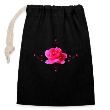 Rose - Sac cadeau en coton avec cordon (14 x 20 cm) - noir - Devant