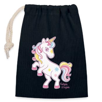 Petite licorne - Sac cadeau en coton avec cordon (14 x 20 cm) - bleu marine - Devant