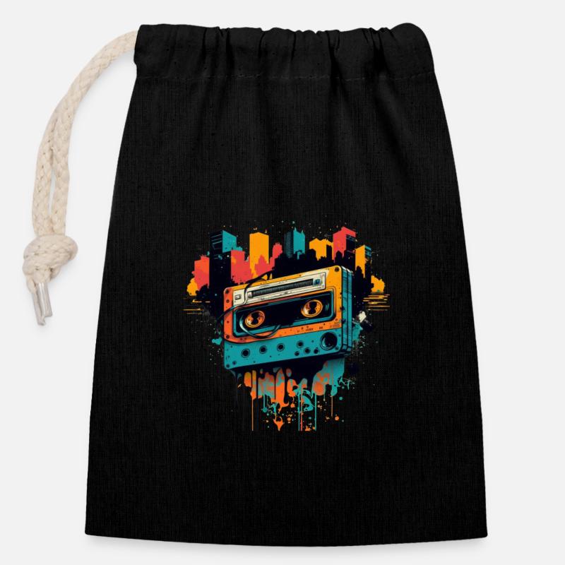Retro Mixtape - Closable cotton gift bag (14x20cm) - black