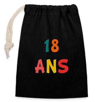 18 ANS. 18e ANNIVERSAIRE. ANNIVERSAIRE 18 ANS. 18 - Sac cadeau en coton avec cordon (14 x 20 cm) - noir - Devant