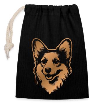 Corgi dessin tête de chien bronze - Sac cadeau en coton avec cordon (14 x 20 cm) - noir - Devant