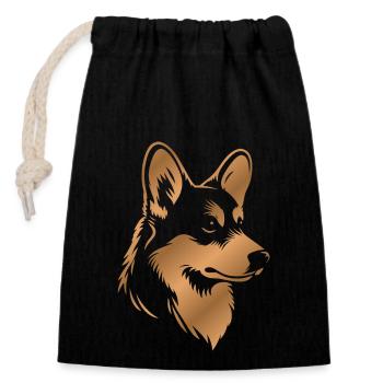 Corgi dessin tête de chien bronze - Sac cadeau en coton avec cordon (14 x 20 cm) - noir - Devant