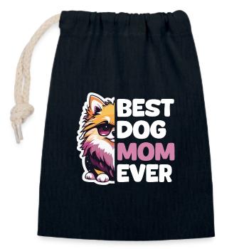 Meilleure maman de chien de tous les temps - Poméranie - Sac cadeau en coton avec cordon (14 x 20 cm) - bleu marine - Devant