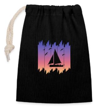 Segeln Segelboot Sailing - Verschließbarer Geschenkbeutel aus Baumwolle (14x20cm) - Schwarz - Vorne