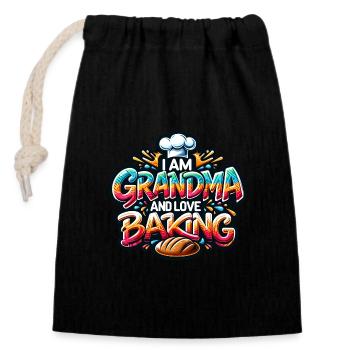 Ich bin Oma und backe gerne - Verschließbarer Geschenkbeutel aus Baumwolle (14x20cm) - Schwarz - Vorne