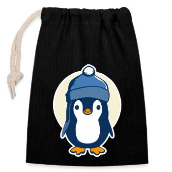 Pingouin de Noël, cadeau pour la famille - Sac cadeau en coton avec cordon (14 x 20 cm) - noir - Devant