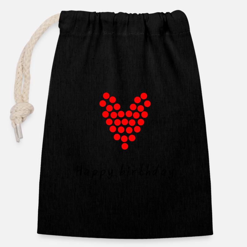 HAPPY BIRTHDAY. JOYEUX ANNIVERSAIRE. ANNIVERSAIRE. - Sac cadeau en coton avec cordon (14 x 20 cm) - noir