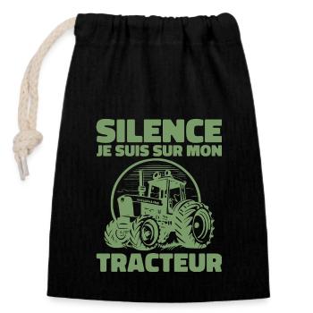 Silence I'm On My Tractor - Tractor Humor - Closable cotton gift bag (14x20cm) - black - Front