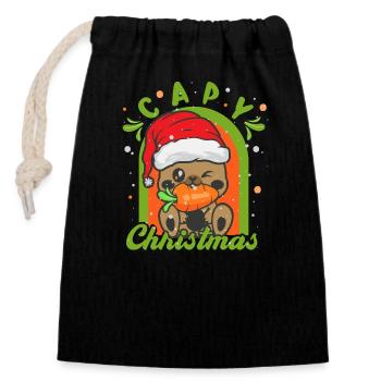 Capybara sapin de Noël père Noël - Sac cadeau en coton avec cordon (14 x 20 cm) - noir - Devant