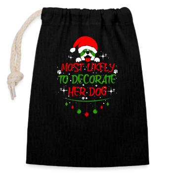 Père Noël chien pour femmes - Sac cadeau en coton avec cordon (14 x 20 cm) - noir - Devant