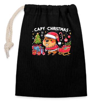Capybara sapin de Noël père Noël - Sac cadeau en coton avec cordon (14 x 20 cm) - noir - Devant