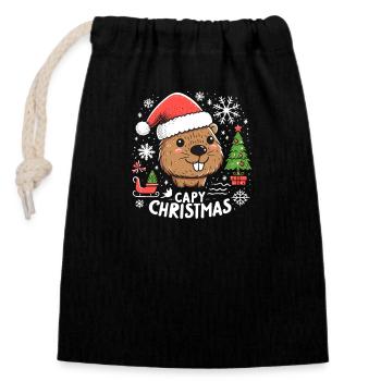 Capybara sapin de Noël père Noël - Sac cadeau en coton avec cordon (14 x 20 cm) - noir - Devant