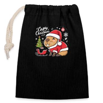 Capybara sapin de Noël père Noël - Sac cadeau en coton avec cordon (14 x 20 cm) - noir - Devant