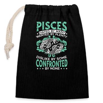 Poissons, Astrologie, Constellation, Horoscope, Zodiaque - Sac cadeau en coton avec cordon (14 x 20 cm) - noir - Devant