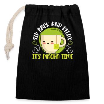 Matcha Tea Lover Matcha Sayings Tea Time - Closable cotton gift bag (14x20cm) - black - Front