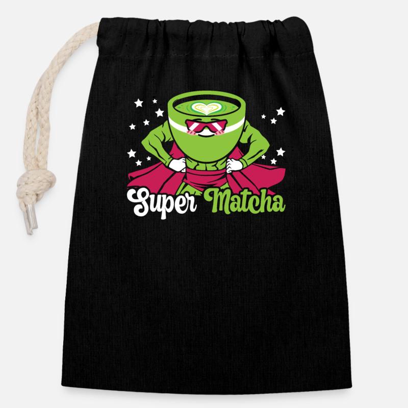 Matcha Tea Lover Matcha Sayings Tea Time - Closable cotton gift bag (14x20cm) - black