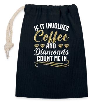 Diamonds, Diamond Painters, Hobbyists, Artists, Coffee - Closable cotton gift bag (14x20cm) - navy - Front