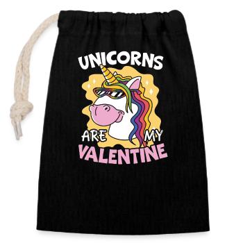 Valentine's Day Gift February 14 Cute Unicorn - Closable cotton gift bag (14x20cm) - black - Front