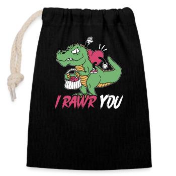 Valentine's Day Dinosaur T-Rex February 14 Dino - Closable cotton gift bag (14x20cm) - black - Front