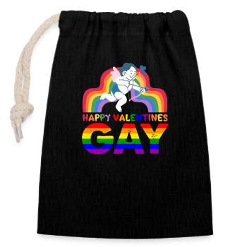 February 14 Valentine's Day Gift Gay Gay LGBT - Closable cotton gift bag (14x20cm) - black - Front