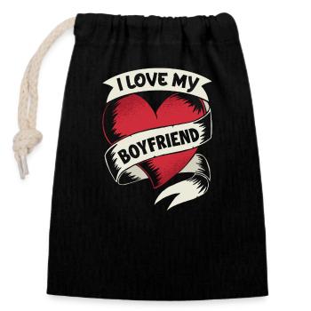 February 14 Valentine's Day Gift Boyfriend Love - Closable cotton gift bag (14x20cm) - black - Front
