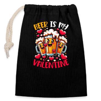 14. Februar Valentinstag Bier-Trinker Alkohol - Verschließbarer Geschenkbeutel aus Baumwolle (14x20cm) - Schwarz - Vorne