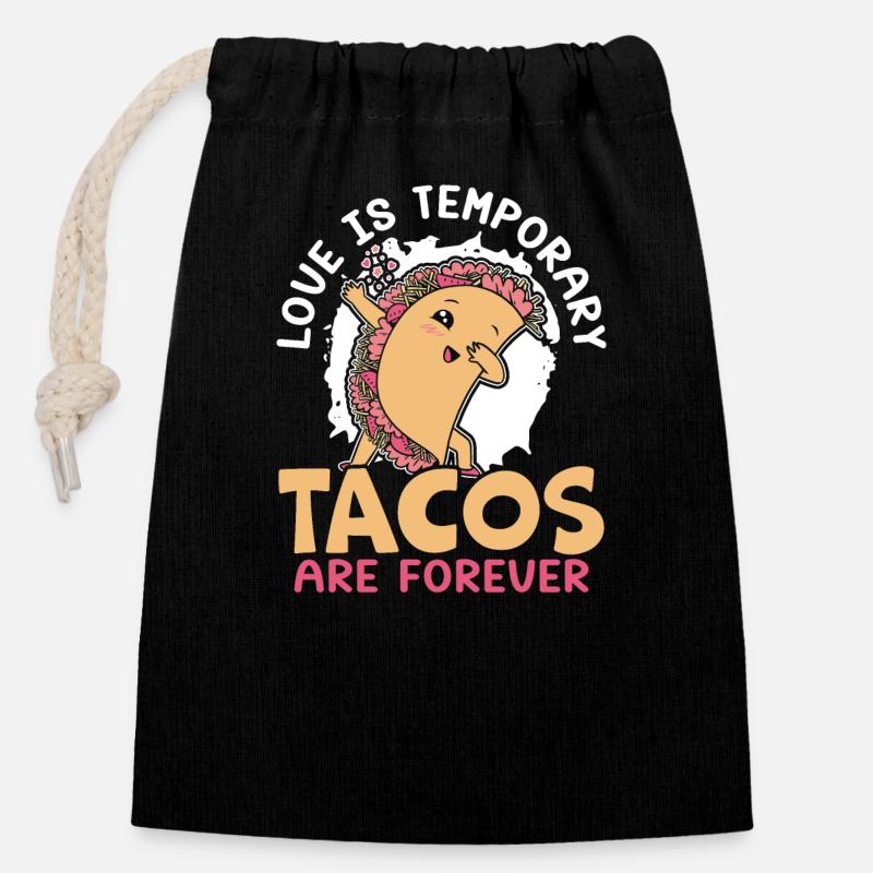 February 14 Valentine's Day Mexican Taco Eater - Closable cotton gift bag (14x20cm) - black
