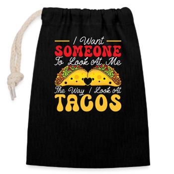 February 14 Valentine's Day Mexican Taco Eater - Closable cotton gift bag (14x20cm) - black - Front