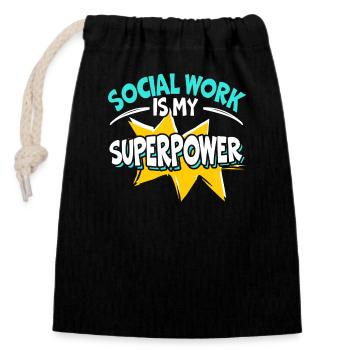 Social Service Social Worker Streetwork Superpower - Closable cotton gift bag (14x20cm) - black - Front