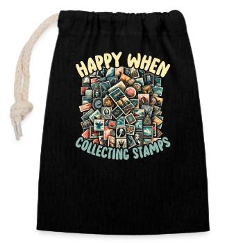 Stamp Collecting Postcard Collectors Philately - Closable cotton gift bag (14x20cm) - black - Front