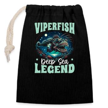 Grusel Tiefsee Viperfisch Angler Meeresbiologe - Verschließbarer Geschenkbeutel aus Baumwolle (14x20cm) - Schwarz - Vorne