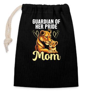 Mother's Day Lion Lover Best Mom - Closable cotton gift bag (14x20cm) - black - Front