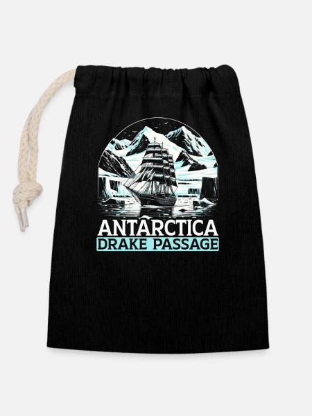 Strait Antarctica Expedition - Closable cotton gift bag (14x20cm) - black