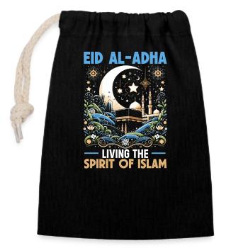 Happy Eid Al Adha, Islamic holiday, Islam - Closable cotton gift bag (14x20cm) - black - Front