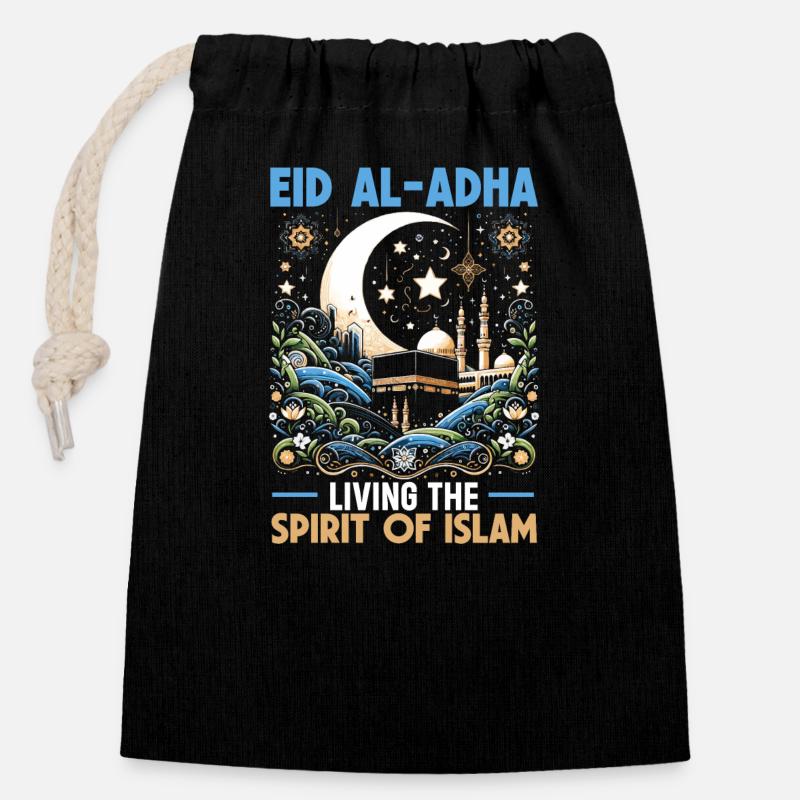 Happy Eid Al Adha, Islamic holiday, Islam - Closable cotton gift bag (14x20cm) - black